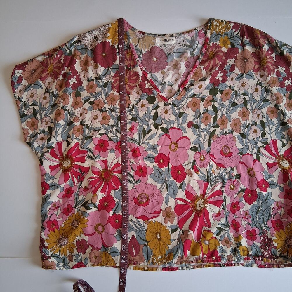 Natural Life Women V Neck Loose Top Botanical Multicolor Bohemian Boho Chic-M - Picture 8 of 9